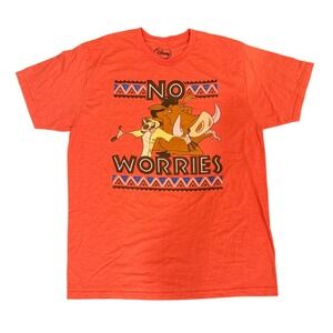 Disney Men's Timon & Pumba Lion King No Worries T-Shirt Size Large Orange/Red